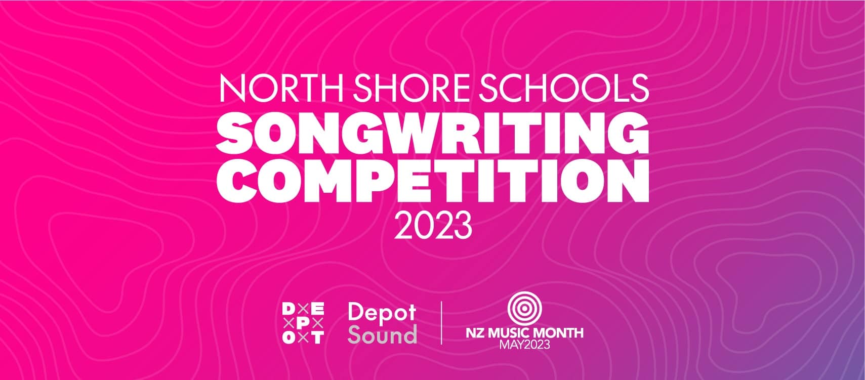 Banner image for DEPOT Sound's North Shore Schools Songwriting Competition 2023, as part of NZ Music Month 2023.
