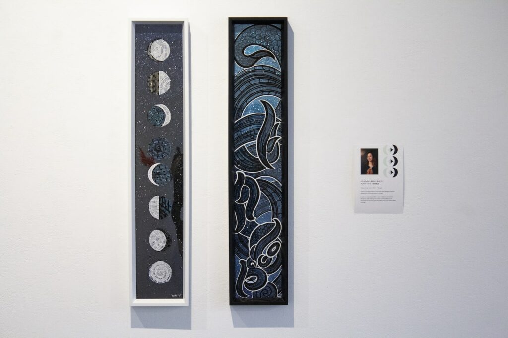 Installation view of "Guardian" and "Phases" by Art by Aski, as part of DEPOT's Oyster & Moon exhibition.